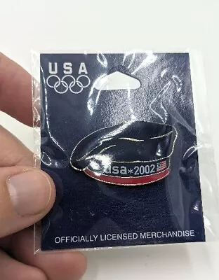 Olympic Pin 2002 Salt Lake Team USA Beret Hat Cap Roots Lapel Pin Tack Navy Flag • $6.99