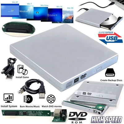 £8.89 • Buy 2.0usb To Ide Laptop Cd Dvd Rom External Drive Caddy Case Enclosure Silver Cover