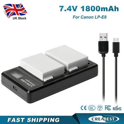 2× LP-E8 Battery& Charger For Canon EOS 550D 650D 600D 700D Rebel T2i T3i T5i • £23.91