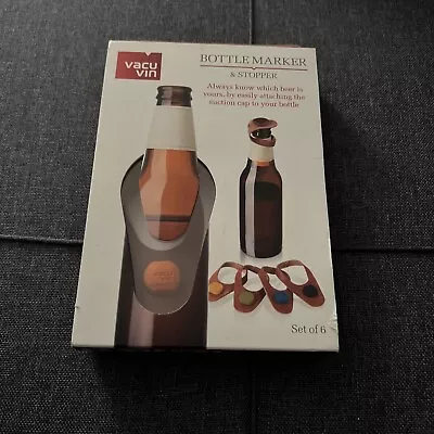 $9.99 • Buy Vacu Vin Bottle Marker & Stopper, Leather, Set Of 6, Multi Colors