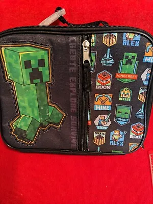Minecraft Black Insulated Square Lunch Bag/Box With Zipper Compartments • $7.99