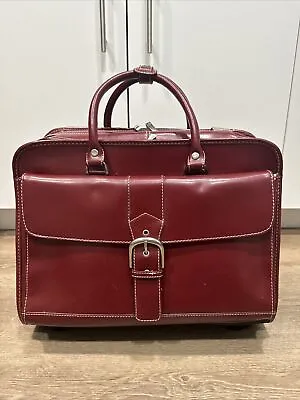 Franklin Covey Rolling Leather Briefcase Carry Travel Bag Laptop Burgundy EUC • $70