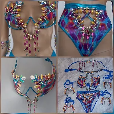 Samba Women Carnival Wire Bra+neck Piece+Head Piece Sexy Dancing Costume Outfit • £300