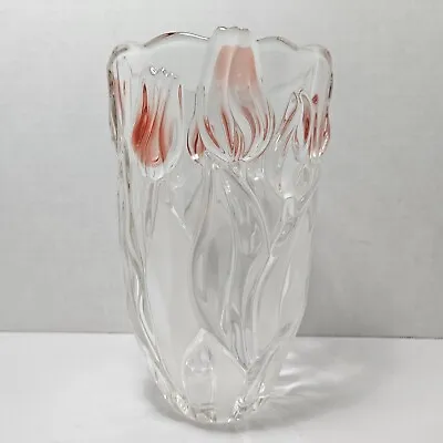 Mikasa Crystal Pink Tulip Vase Crystal Clear Frosted • $25