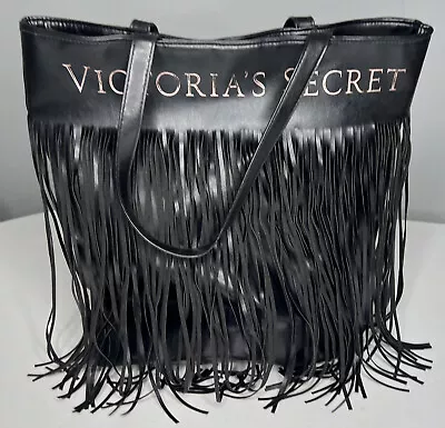 Victoria's Secret Limited Edition Black Faux Leather Bag With Tassels - 17  X16  • $9.99