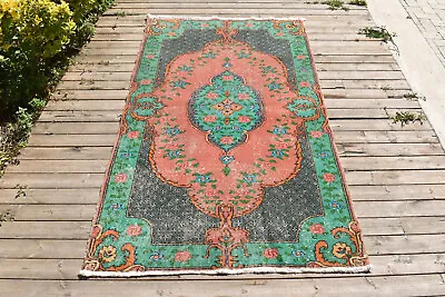 Turkish Rug 3x6 Handwoven Oushak Rug 114x206cm Natural Wool Carpet Muted Rug • $355.35
