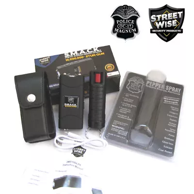 Mini STUN GUN Flashlight PEPPER SPRAY Combo Set -SMACK 16000000 BLK Streetwise • $19.95