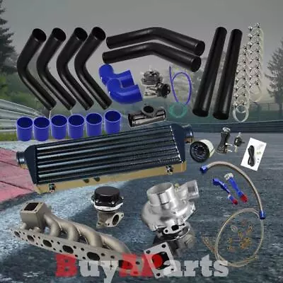 Turbo/Turbocharger+ Cast Manifold Black Blue Kit For BMW E36 E46 2.5 2.8 3.0L • $804.98