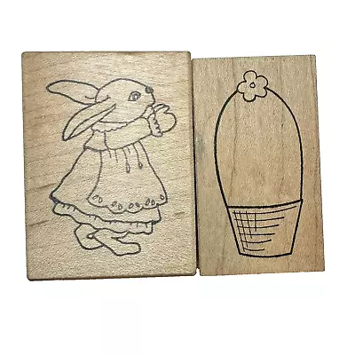 Lot/2 Great Impressions/Memory Box  Bunny In Dress & Easter Basket Rubber Stamps • $7.99