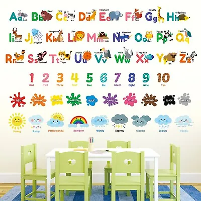 Decowall DSL-8070 Animal Alphabet Number Colour Wall Stickers Decal Nursery Kids • £14.99