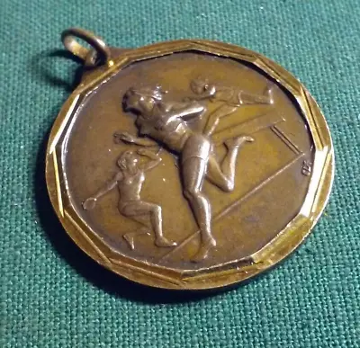 Vintage Bronze Sports Track & Field 100 Yard Medal Pendant Raised Action Image • $7