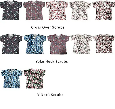 Life Line Womens Fashion Medical Nursing Scrub Tops Printed S-XL • $8.02