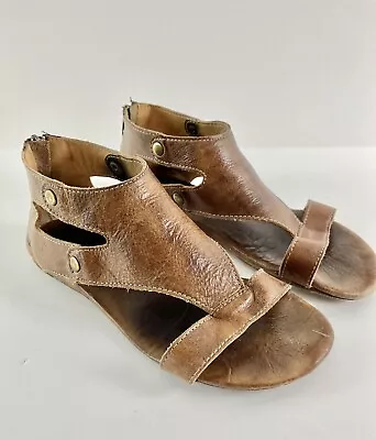 Bed Stu Womens Soto Greek Sandals Brown Leather Open Toe Flat Heel Zip Boho 9 • $36.99