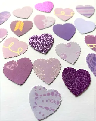 PURPLE CARD HEARTS CARD MAKING SHAPES CRAFT SUPPLIES SCRAPBOOKING X 50 • £1.45