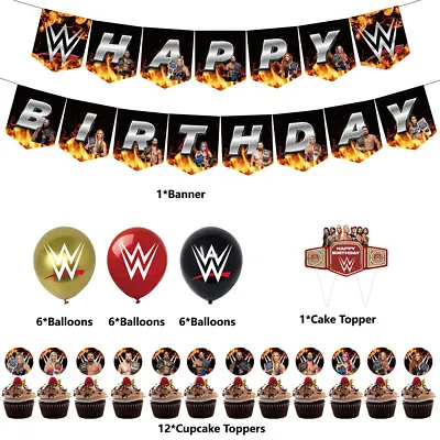 £14.63 • Buy 32pcs Wrestling Themed Party Supplies Set Include Banner Balloons & Cake Toppers