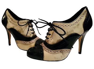 Aldo 50s Retro Pin Up BOMBSHELL Spike Tuxedo Heels Stilleto Pumps Size 38 Mob • £24.10