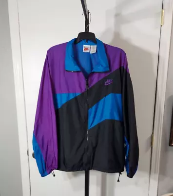 Nike Men's Vintage Retro 80s 90s Black Purple Blue Windbreaker Jacket Size XL • $39.50