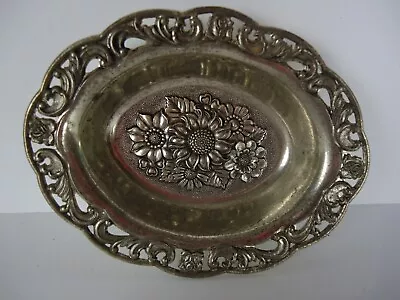 VTG Candy Nut Dish Silver Toned Made In Japan Floral Sunflowers Filigree Ring • $11.50