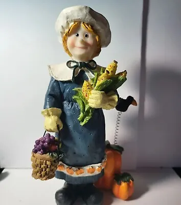 Thanksgiving Figurine Resin Pilgrim Woman Pumpkin Bird 4 Inch Christmas Gift • $9
