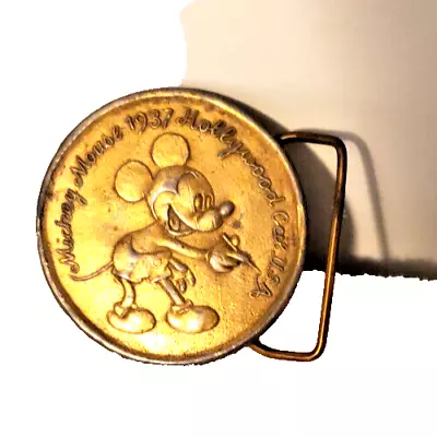 BELT BUCKLE OVAL GOLD TONE MICKEY MOUSE 1937 Fits 1.5  Belt. • $12.99