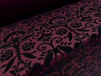 £8.99 • Buy Stretch Scuba Jersey Fabric, Per Metre - Flocked Fleur De Lys Print - Burgundy