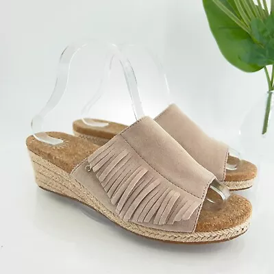 UGG Women Danes Sandal Size 8 Platform Wedge Heel Mule Slide Tan Fringe Leather • $39.95