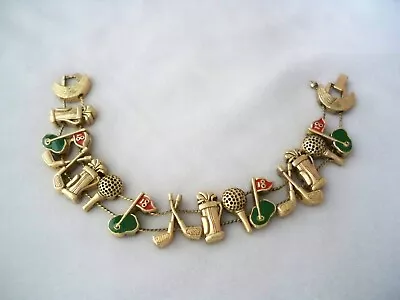 Vintage Enamel 18 Hole Golf Slide Charm Bracelet • $6.85