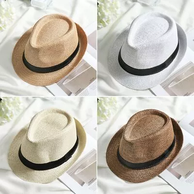 Beach Gangster Cap Jazz Dress Hat Cowboy Fedora Hat Sun Hat Straw Panama Cap • £5.48