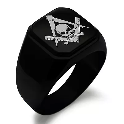 Stainless Steel Masonic Skull Square Mens Square Biker Style Signet Ring • $17.99