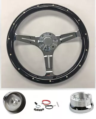 78-91 Ford Bronco F100 F150 F250 F350 15  Black Wood Steering Wheel On Chrome • $199.92