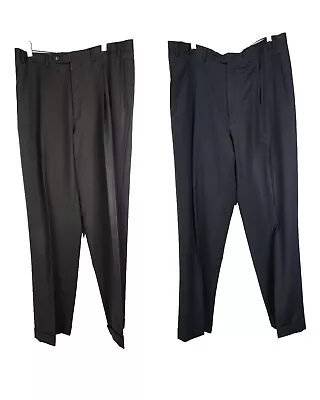 Lot Of 2 Canali Mens 36X33 Dress Pant Navy Olive Wool Dress Pant Cuffs Flaw • $29.99