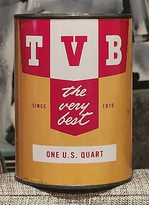 VINTAGE ANTIQUE GAS STATION TVB THE VERY BEST MOTOR OIL CAN FULL 1950s OLD SIGN • $44.99