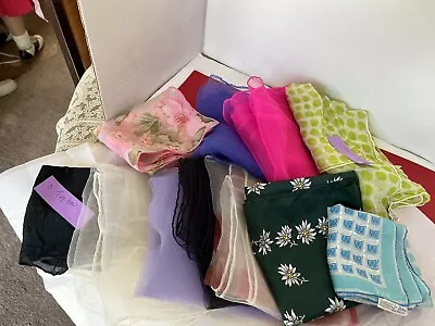 11 Vintage Sheer Head Scarves Wraps Nylon/silk Pink Green  Black BlueetcNice • $25