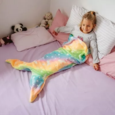 Flannel Rainbow Mermaid Blanket Universal Mermaid Tail Blanket  Adult • £9.67