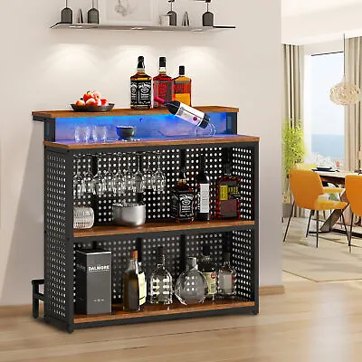 Mini Home Bar Unit With LED Light Liquor Wine Cabinet Bar Table With Footrest • $139.99