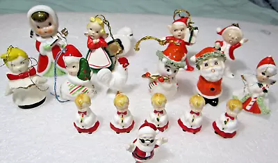 Vintage 17 Christmas Ornaments Figurine Bug House Choir Santa Japan Pixie Angel • $49.89