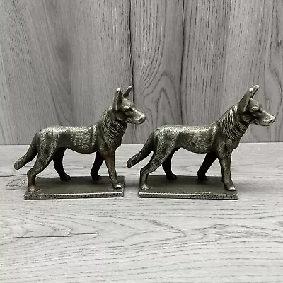 $75 • Buy Vintage Antique Cast Iron Brass Metal German Shepherd Book Ends Heavy Rare 1930s