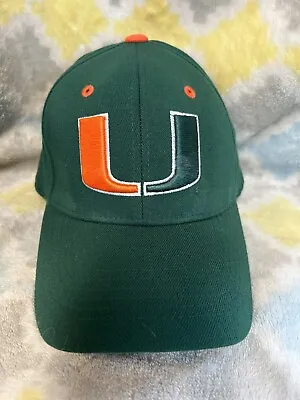 University Of Miami Hurricanes Zephyr Flex Fitted M-L Hat Cap NCAA Green Orange • $0.99