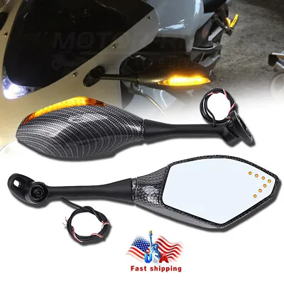 Motorcycle LED Turn Signals Mirrors For Yamaha YZF R1 R3 R6 R6S FZ R600 Carbon • $23.70