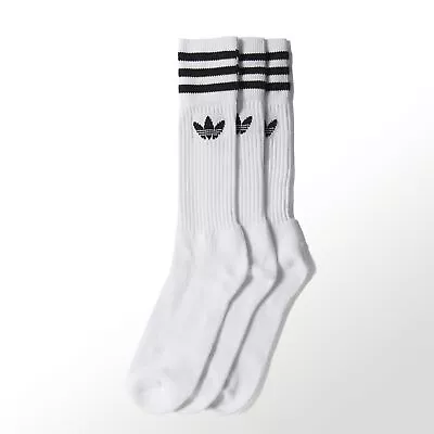 Adidas Originals Socks 3 Pack White Size Large Mid Cut Crew Skateboarding Sox • $22.49