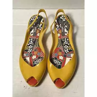 Melissa Womens Peep Toe Slingback Jelly Flats Size 8 Yellow • $30