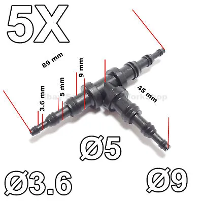 $7.39 • Buy 5X 3,6 Mm, 5mm, 9mm T-Piece Reduce Hose Tube Pipe Connectors Air Water Fittings