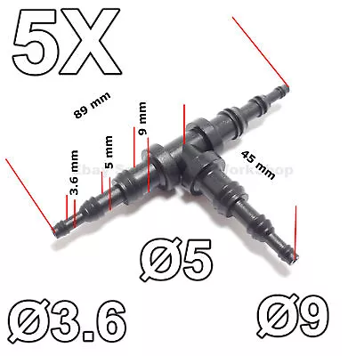 5X 36 Mm 5mm 9mm T-Piece Reduce Hose Tube Pipe Connectors Air Water Fittings • $7.39