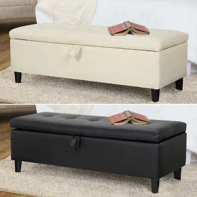 Ottoman Storage Box Trunk Chest Bedding Blanket Storage Large Bench Pouffe Seat • £75.95