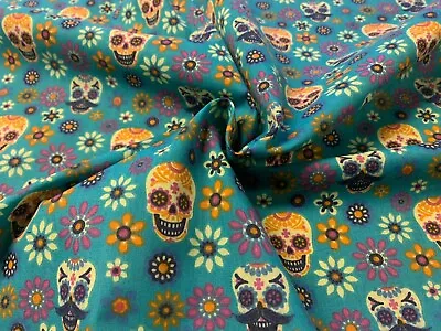 £3.99 • Buy Mexican Candy Skulls Moustache Floral Flower Gothic Halloween Fabric Day Of Dead