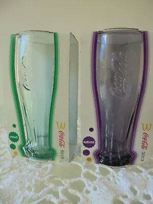 2x COCA COLA 2013 MCDONALDS LIMITED EDITION GLASSES~Brand New~Green Purple • $22.95