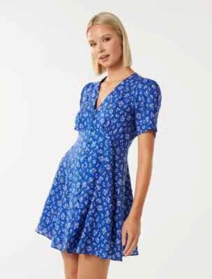 $50 • Buy FOREVER NEW SIZE 12 Cobalt Blue Saffron Printed Mini Sun DRESS BNWT $149! 