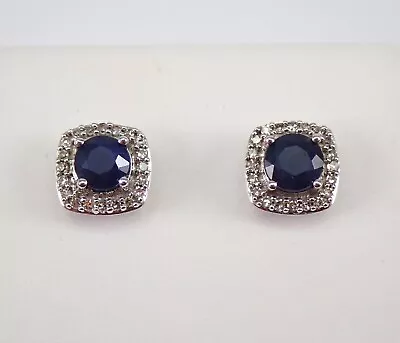 White Gold Sapphire And Diamond Stud Earrings Halo Studs September Birthstone • $499