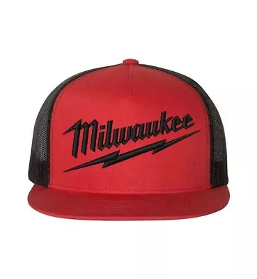 Milwaukee Tools Logo Red Black Trucker Hat Cap Flat Brim • $30