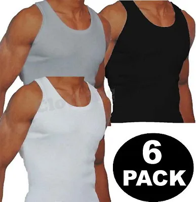 New Mens 6 Pack Vests  Pure Cotton Gym Top Summer Training S M L XL 2XL • £12.95